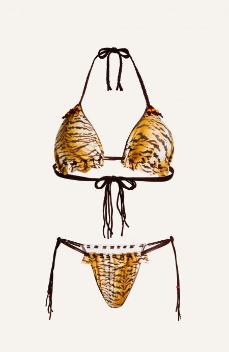 Pin Up Bikini a Triangolo Stampa Tiger Donna Marrone