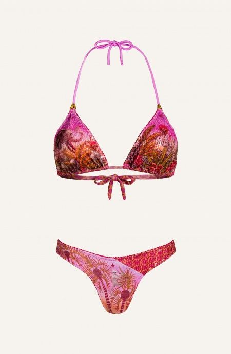 Pin Up Bikini a Triangolo in Lurex e Paillettes Palm Paradise Donna Fucsia