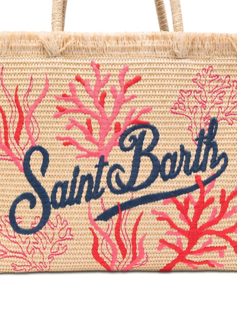 MC2 Saint Barth Borsa Vanity Straw N in Tessuto Effetto Paglia con Ricamo Coral Donna Beige