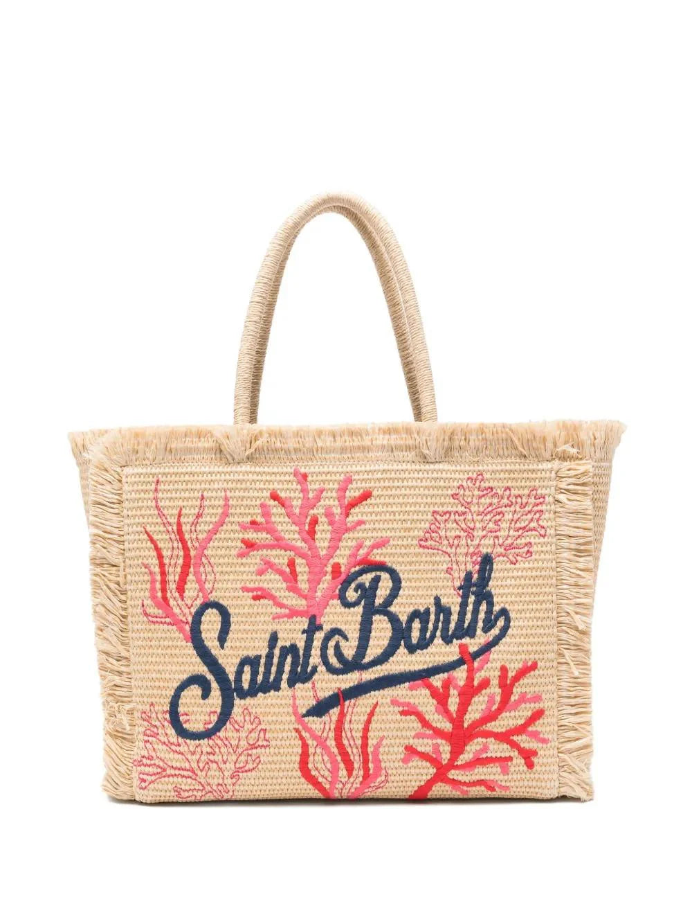 MC2 Saint Barth Borsa Vanity Straw N in Tessuto Effetto Paglia con Ricamo Coral Donna Beige