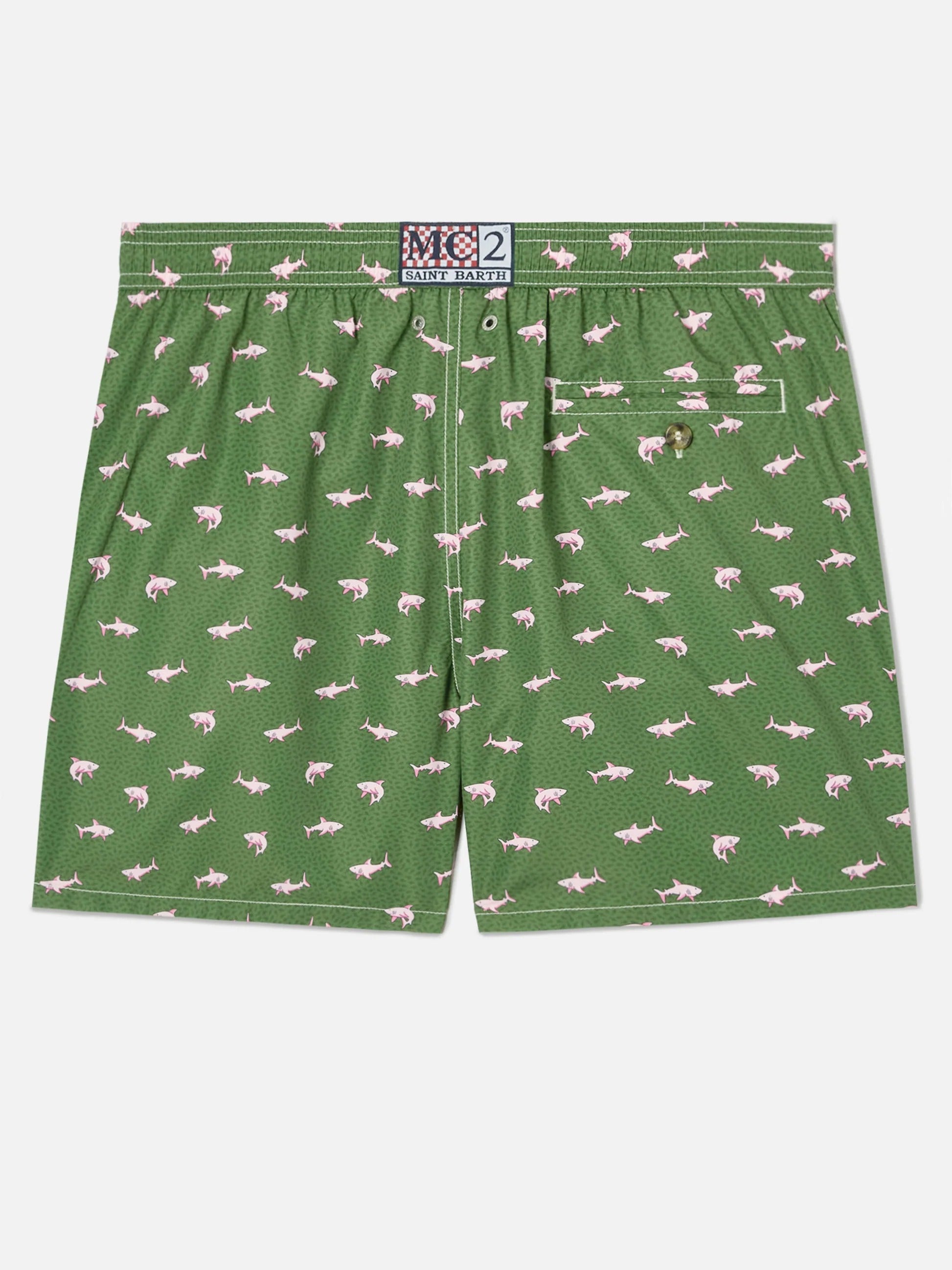 MC2 Saint Barth Costume a Pantaloncino Uomo Lighting Micro con Stampa Squalo Verde