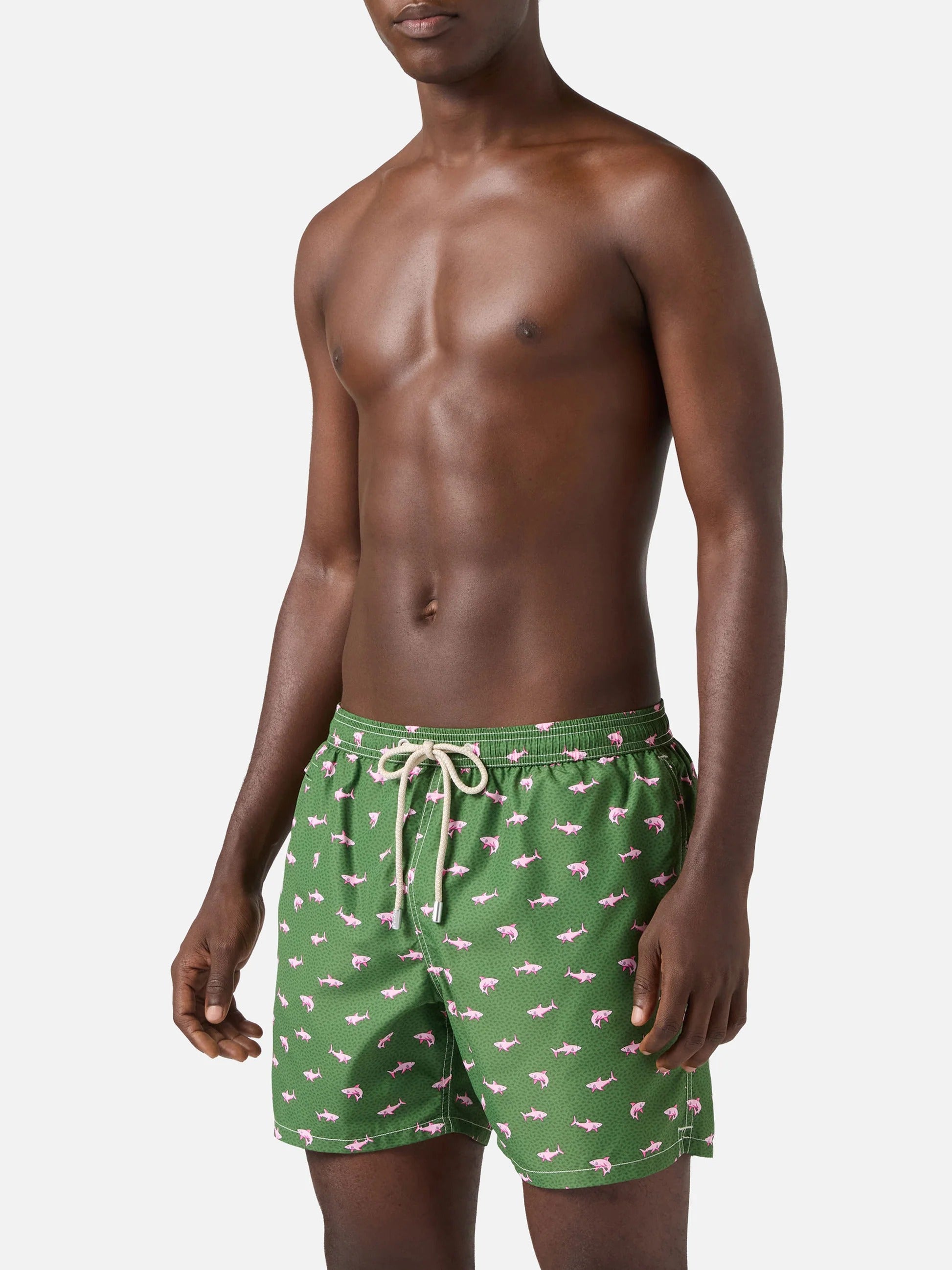 MC2 Saint Barth Costume a Pantaloncino Uomo Lighting Micro con Stampa Squalo Verde