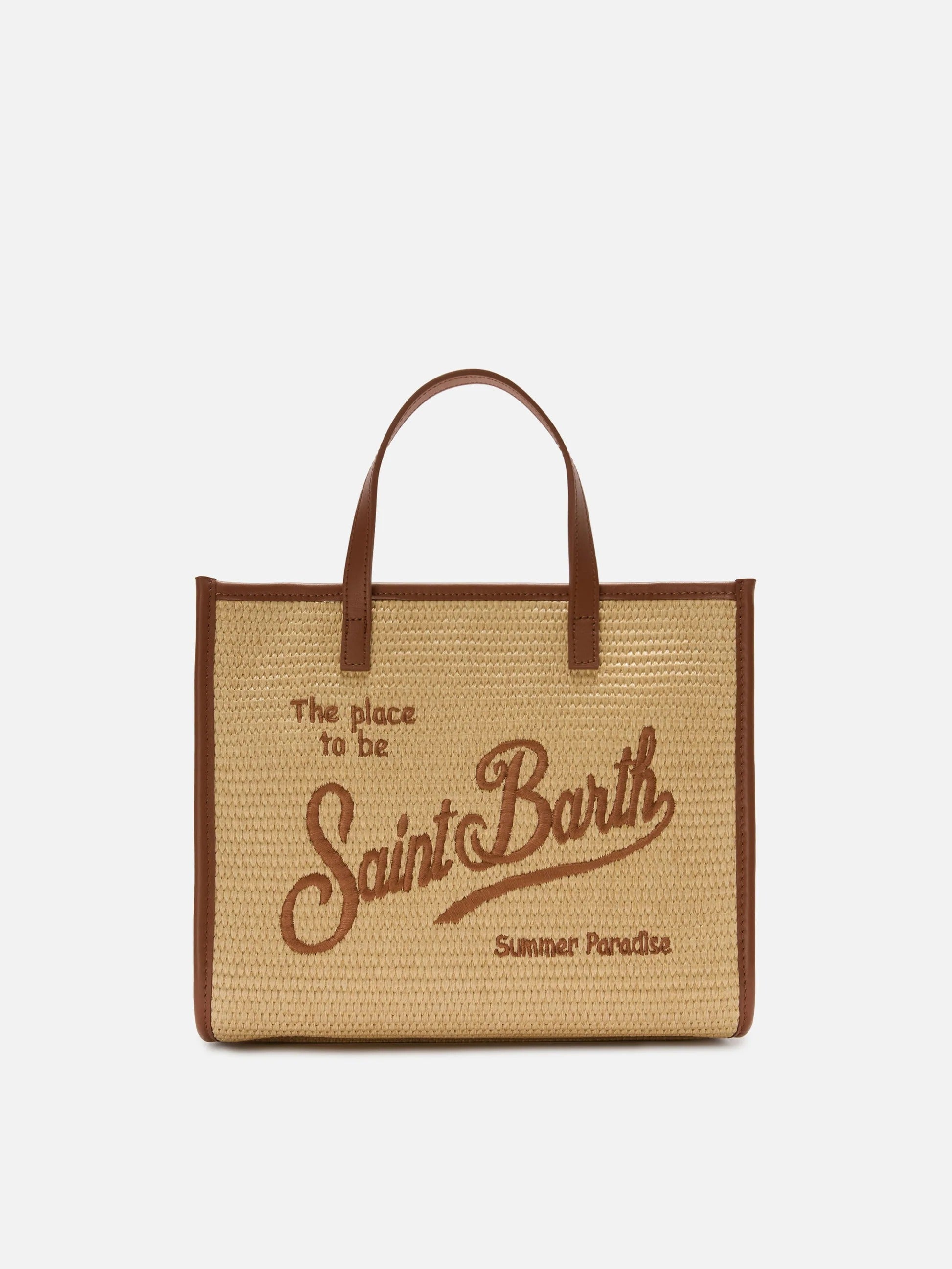 MC2 Saint Barth Borsa Vivian Medium Effetto Rafia con Logo Ricamato Donna Beige