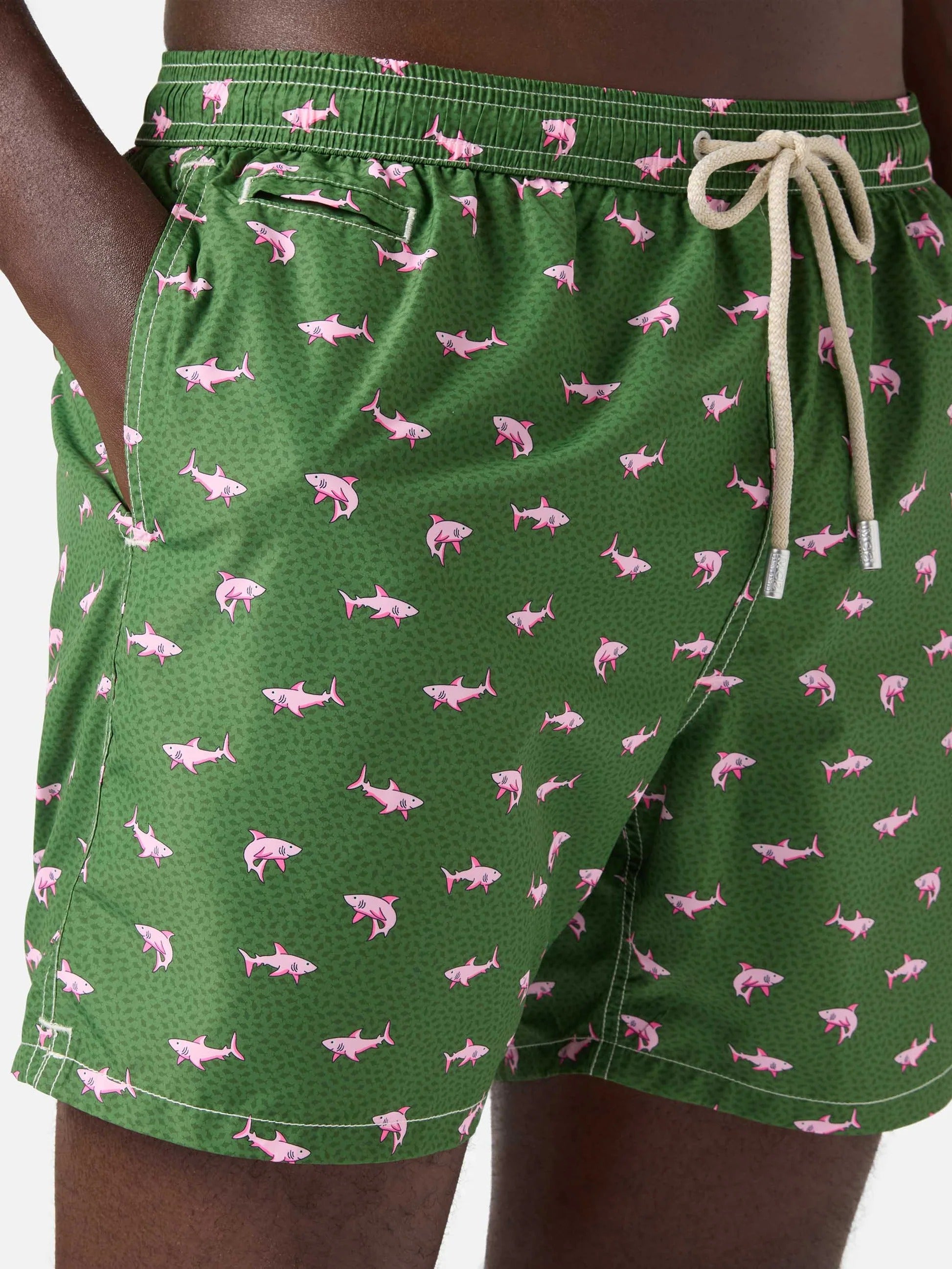 MC2 Saint Barth Costume a Pantaloncino Uomo Lighting Micro con Stampa Squalo Verde