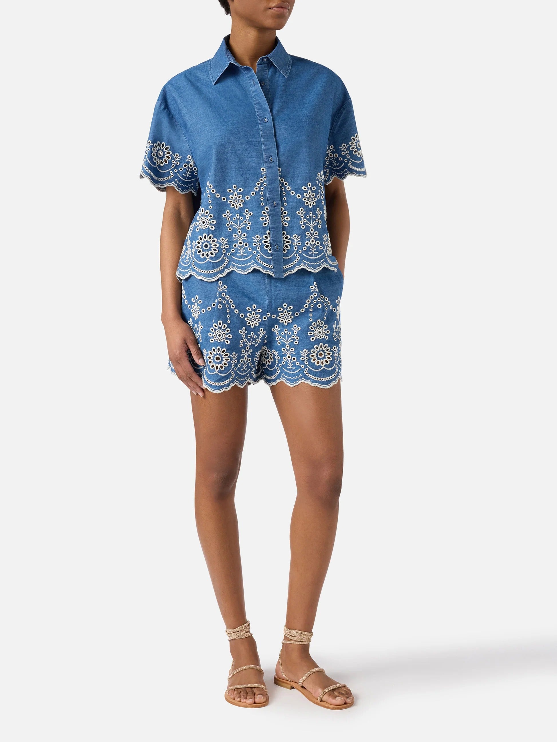 MC2 Saint Barth Camicia in Chambray con Ricamo Clementine Donna Denim