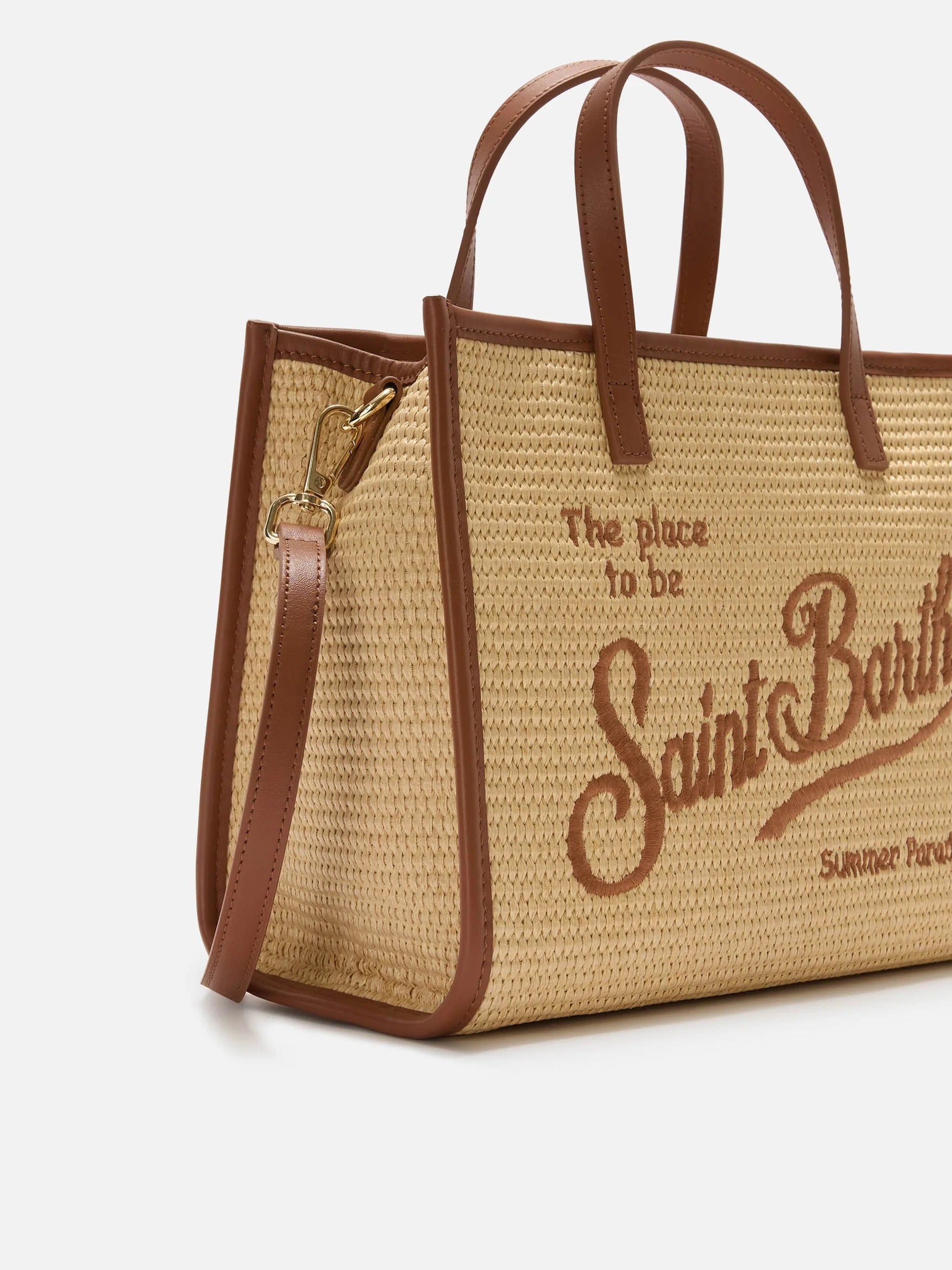 MC2 Saint Barth Borsa Vivian Medium Effetto Rafia con Logo Ricamato Donna Beige