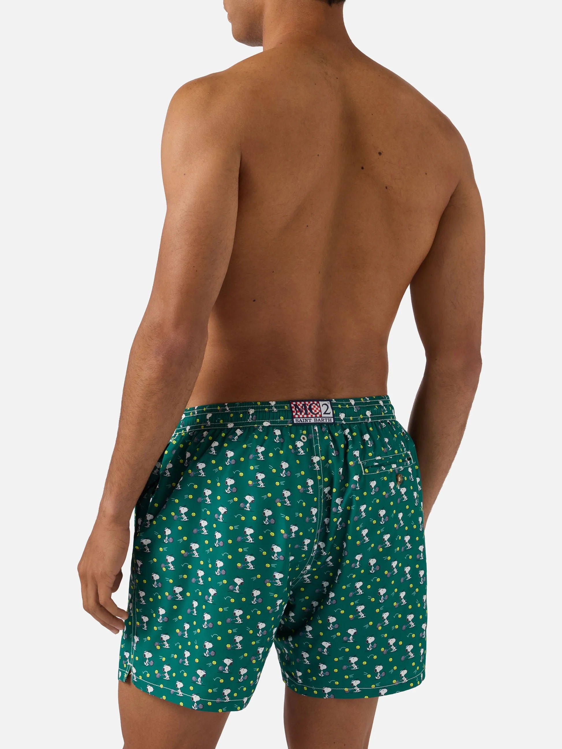 MC2 Saint Barth Costume a Pantaloncino Uomo Lighting Micro Fantasy Snoopy Tennis Verde