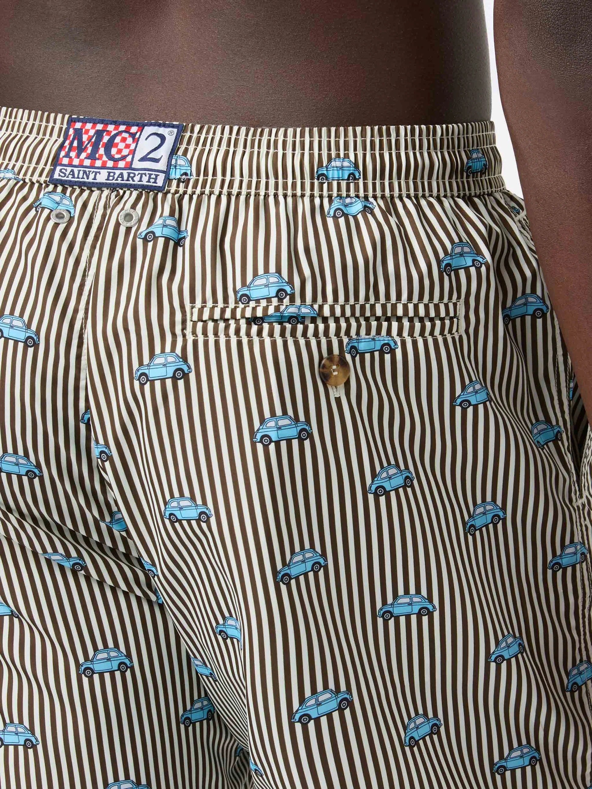 MC2 Saint Barth Costume a Pantaloncino Uomo Lighting Micro a Righe con Stampa Fiat 500