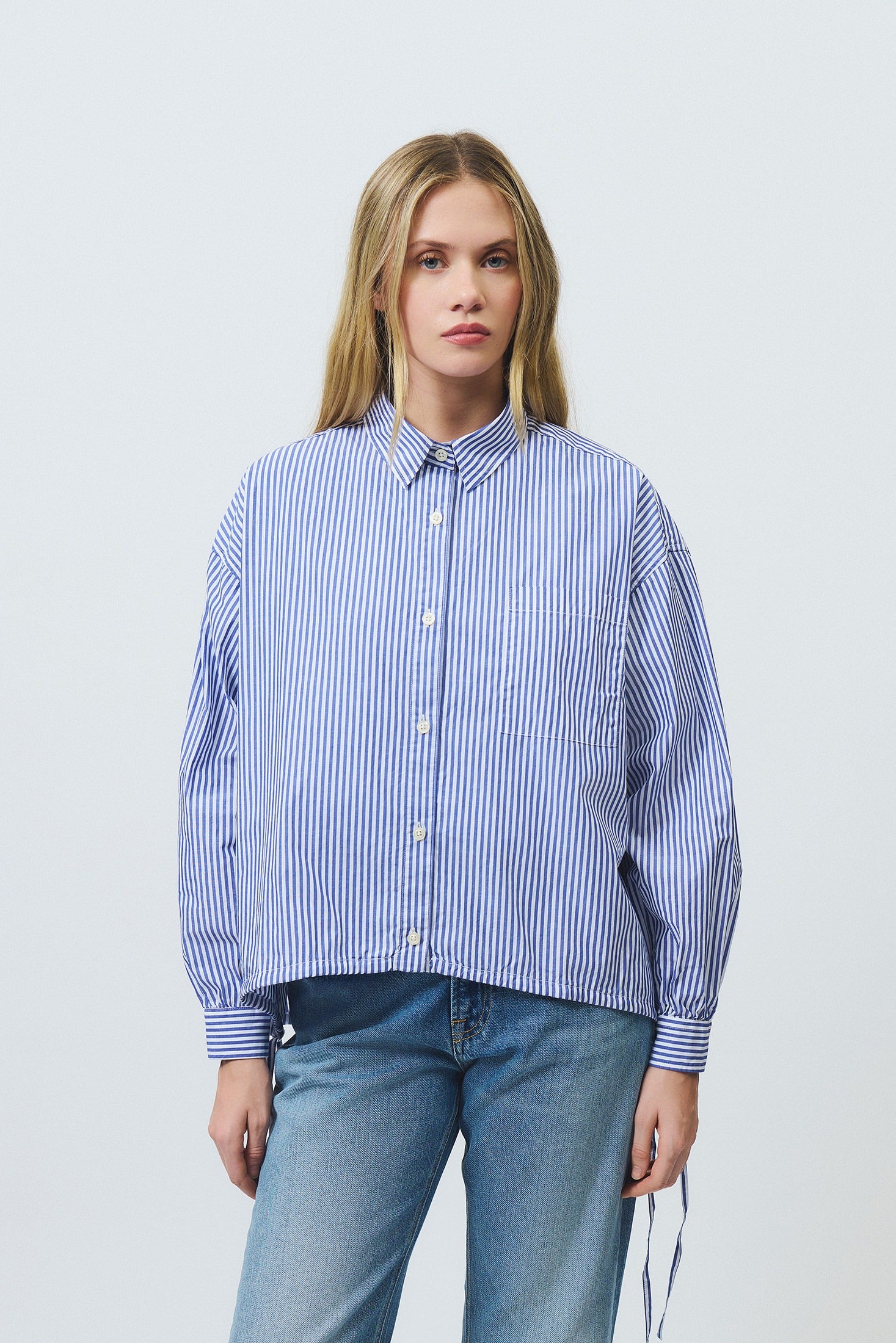 Roy Roger's Camicia in Popeline di Cotone Bloom Donna a Righe Bianco e Blu