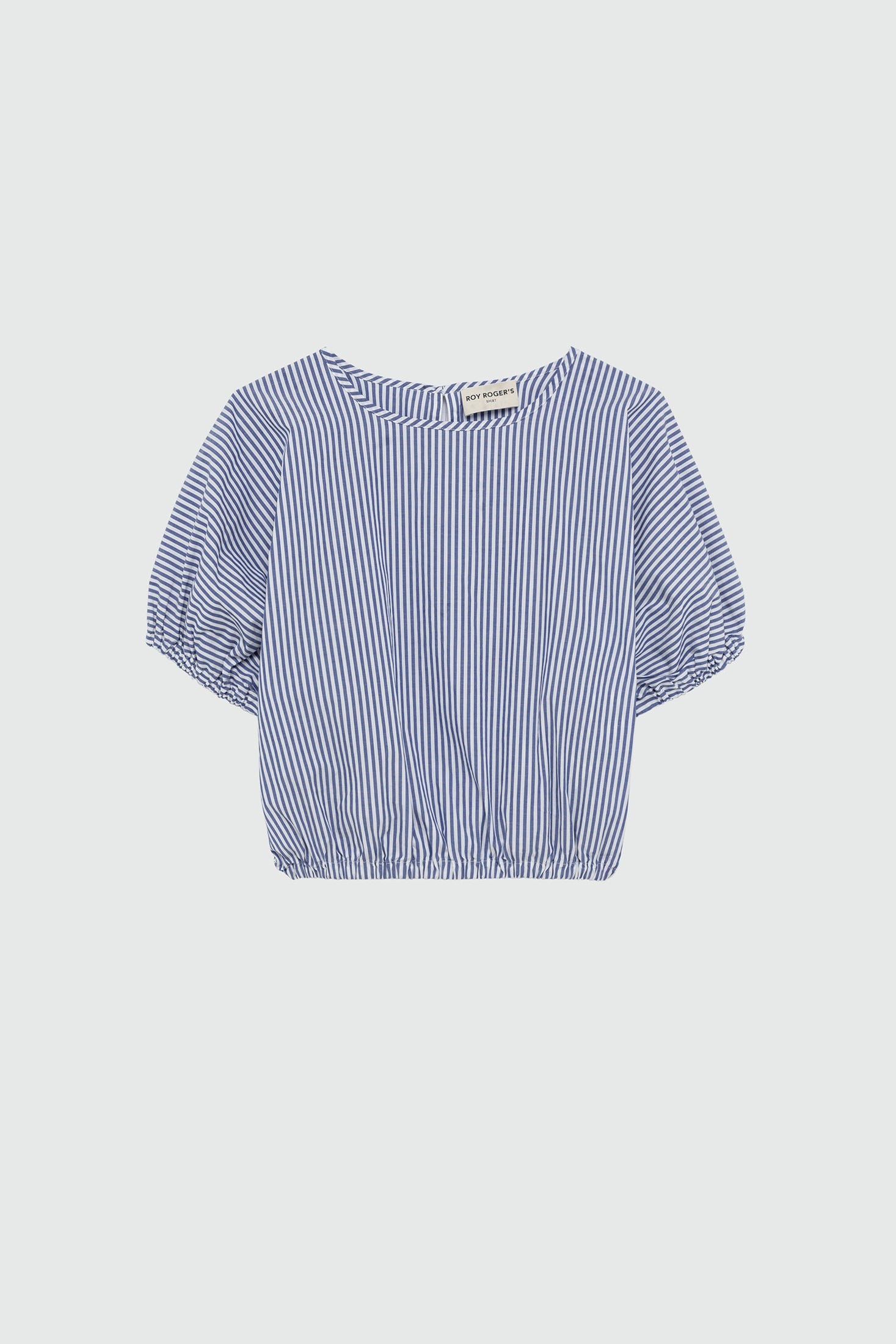 Roy Roger's Camicia in Popeline di Cotone a Righe Puff Bianco e Blu