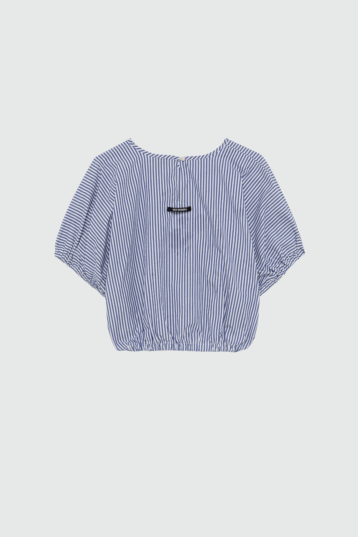 Roy Roger's Camicia in Popeline di Cotone a Righe Puff Bianco e Blu