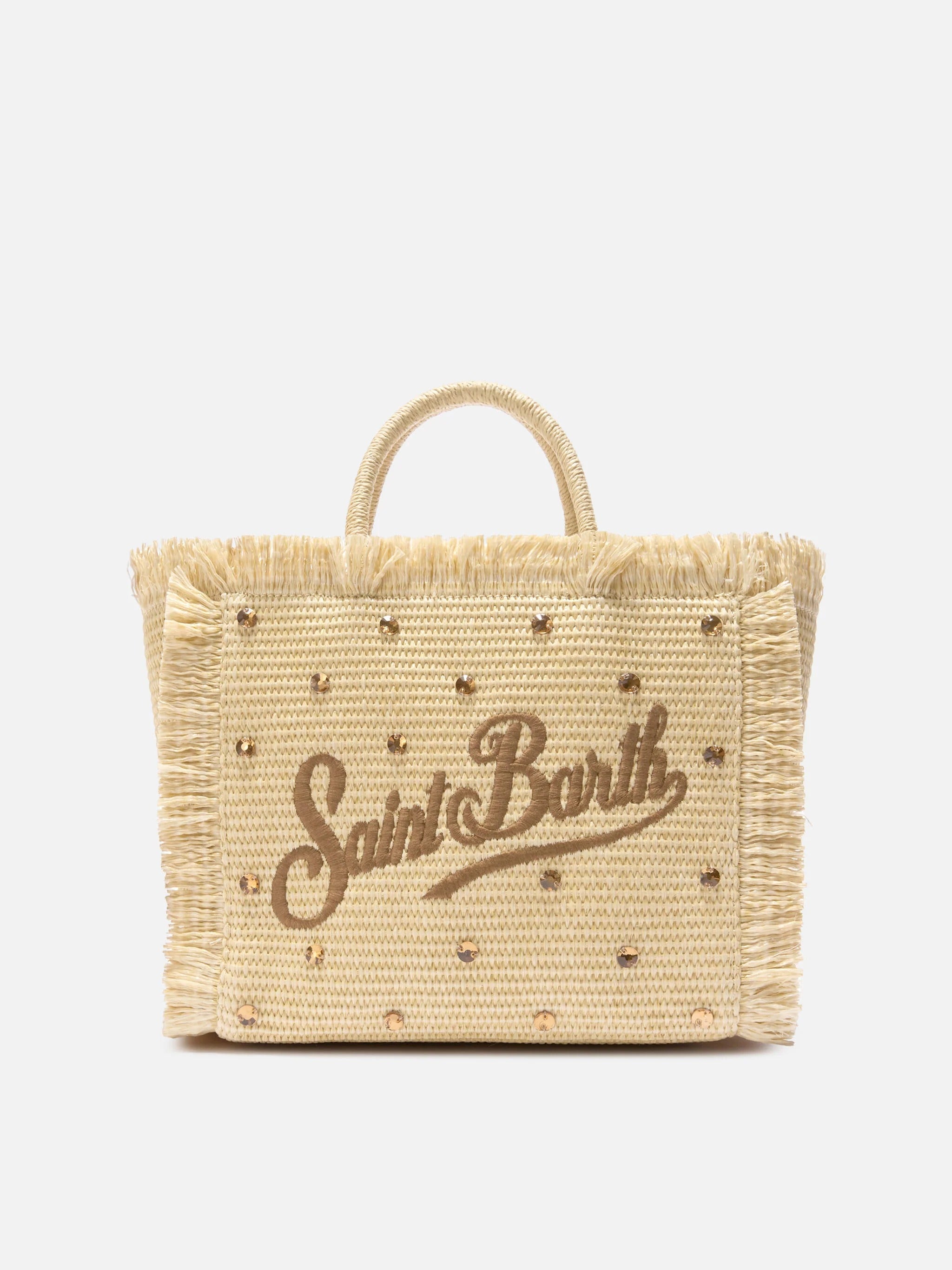 MC2 Saint Barth Borsa Colette Straw Effetto Paglia con Strass Applicati Donna Beige