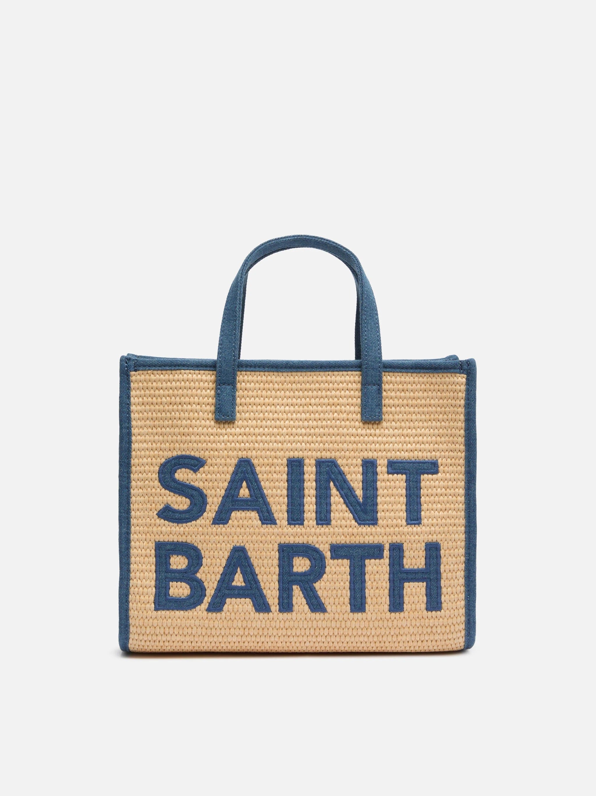 MC2 Saint Barth Borsa Vivian Mid Straw Effetto Paglia con Patch Denim Donna Beige