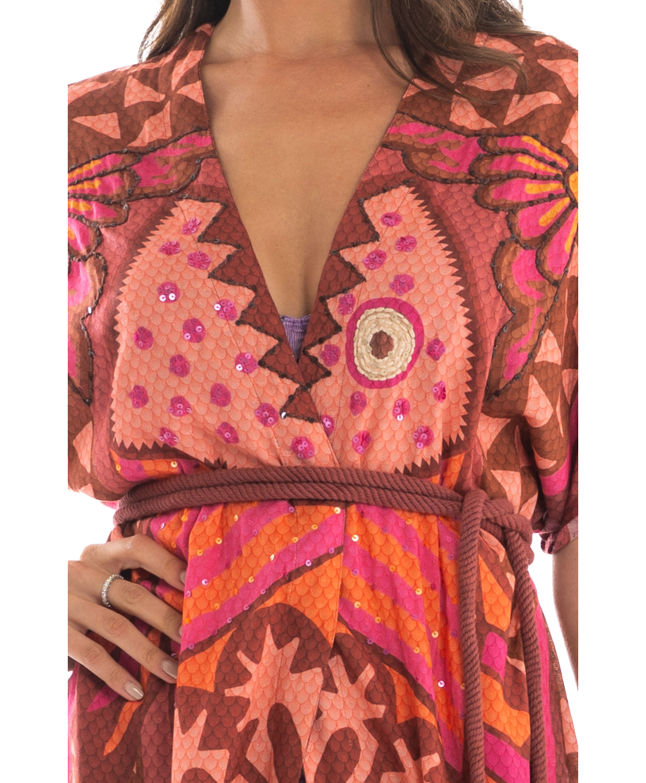 Pin Up Kimono in Viscosa Tribal Sea Donna Phard