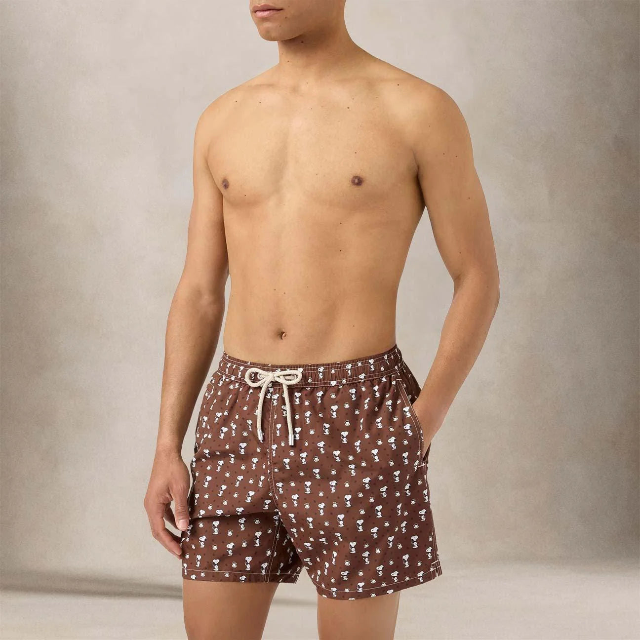MC2 Saint Barth Costume a Pantaloncino Uomo Lighting Micro Fantasy Snoopy Coffee Marrone