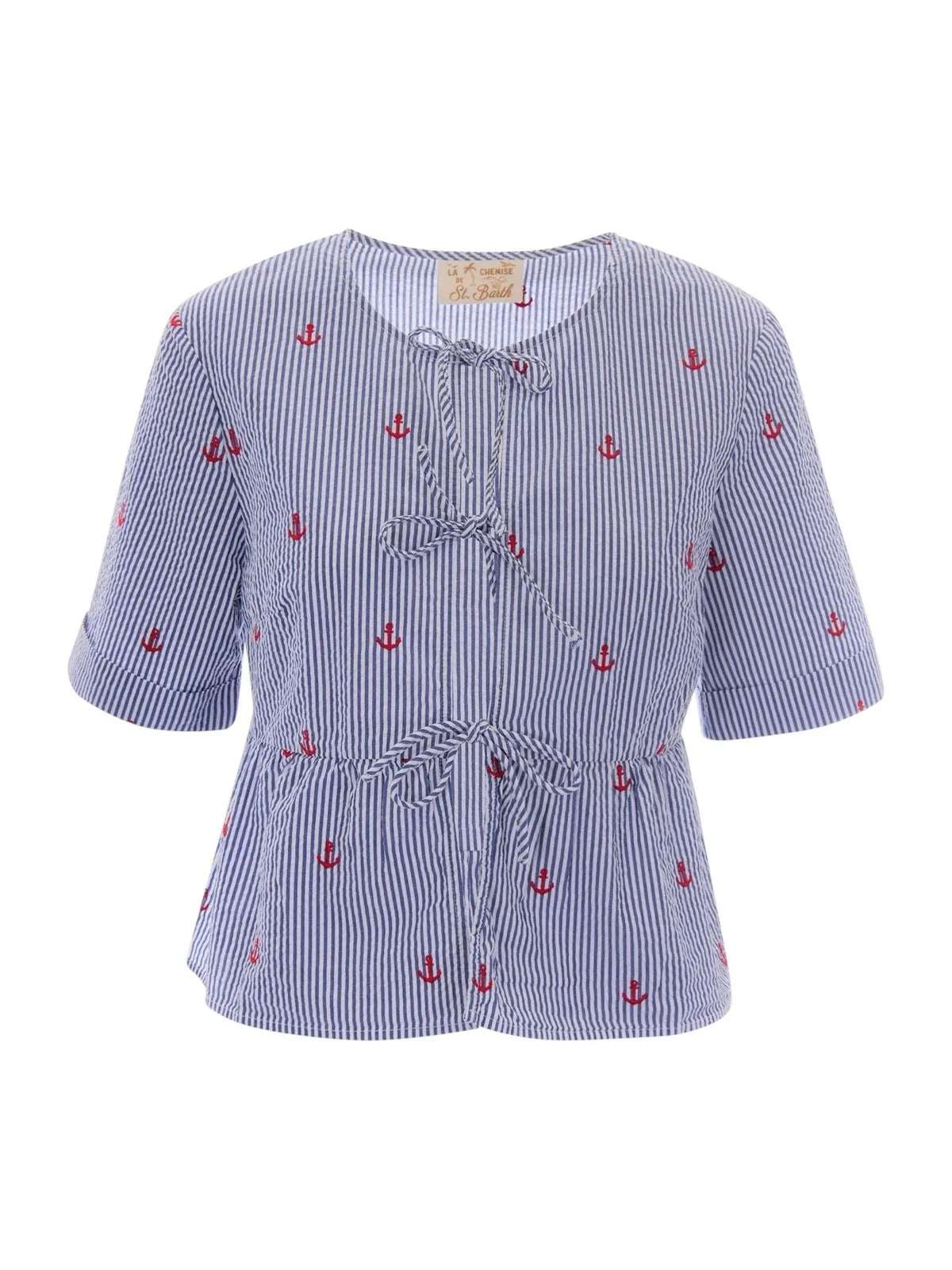 MC2 Saint Barth Blusa in Cotone Alyson Seersucker Stripes Bianco e Blu