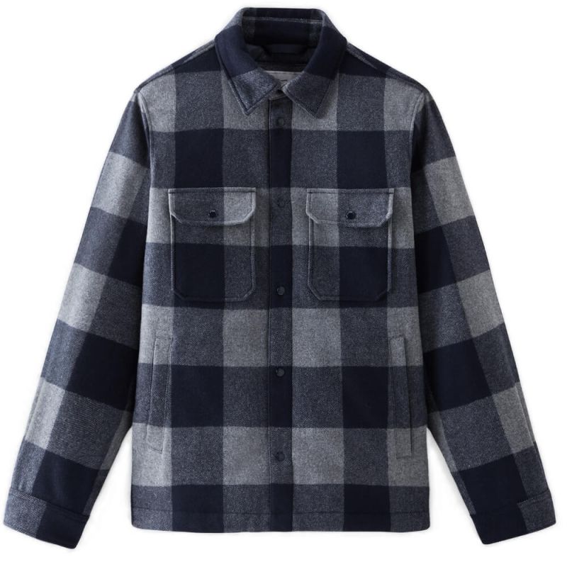 Woolrich Giacca a Camicia Imbottita Uomo Alaskan Wool Check Overshirt Blue Buffalo